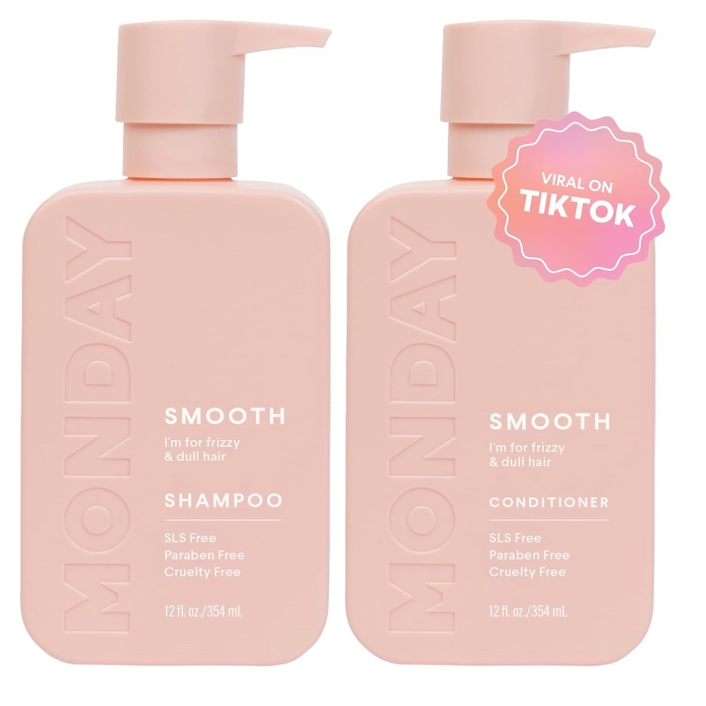 MONDAY HAIRCARE Smooth Shampoo + Conditioner Bathroom Set (2 Pack) 12oz Each for